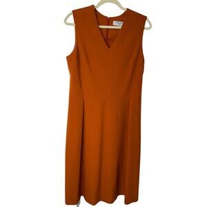 MM.LaFleur V-Neck Sheath Dress Burnt Orange Size 14 Quiet Luxury Timeless
